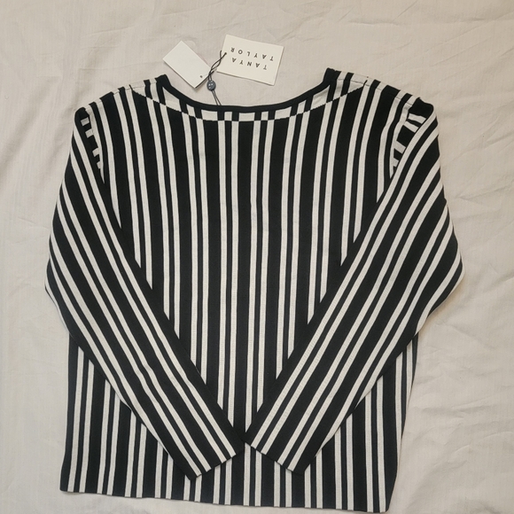 NWT TANYA TAYLOR S Black White Stripe Johnny Sweater Women - Picture 2 of 16